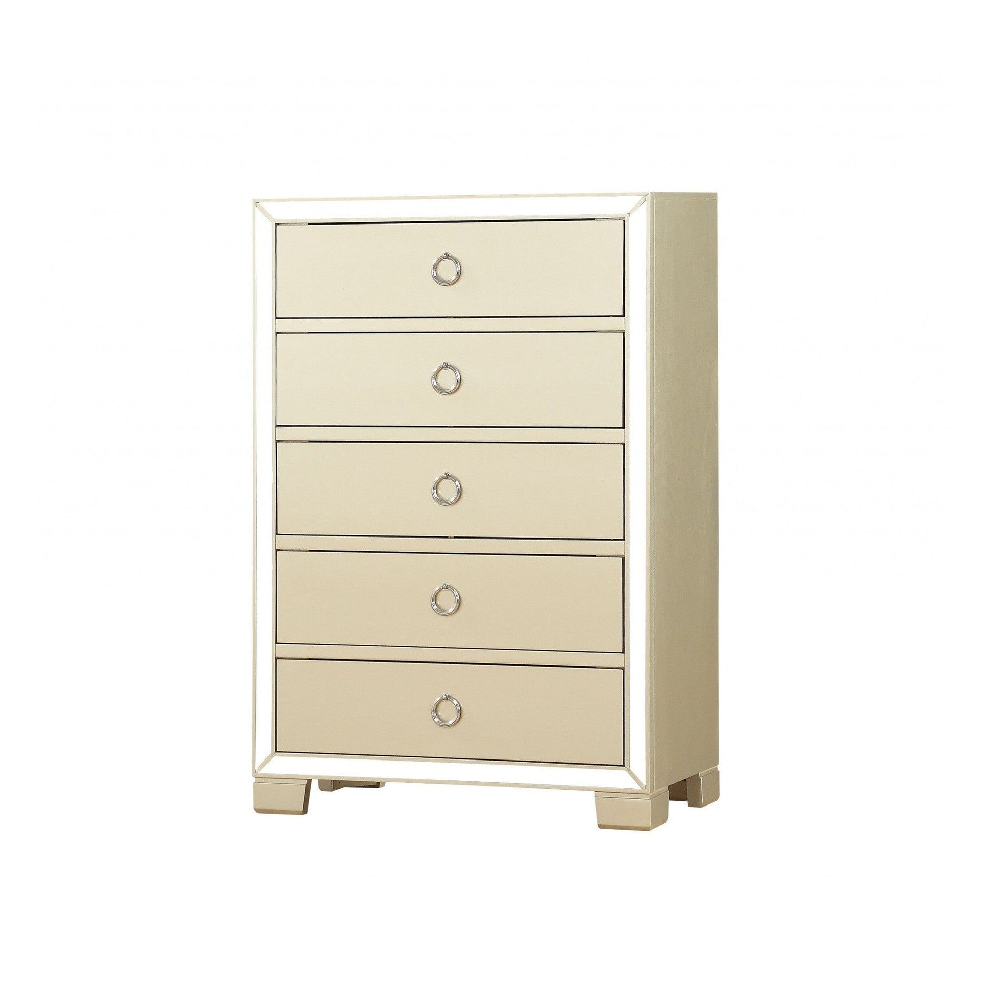 HomeRoots 15" x 31" x 45" Wood Mirror Veneer Chest in Champagne Finish