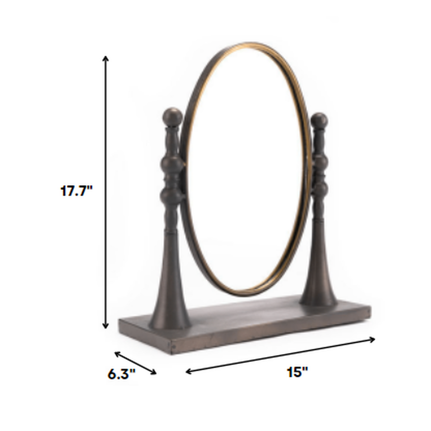 HomeRoots 15" x 6.3" x 17.7" Black And Gold Circle Mirror With Stand