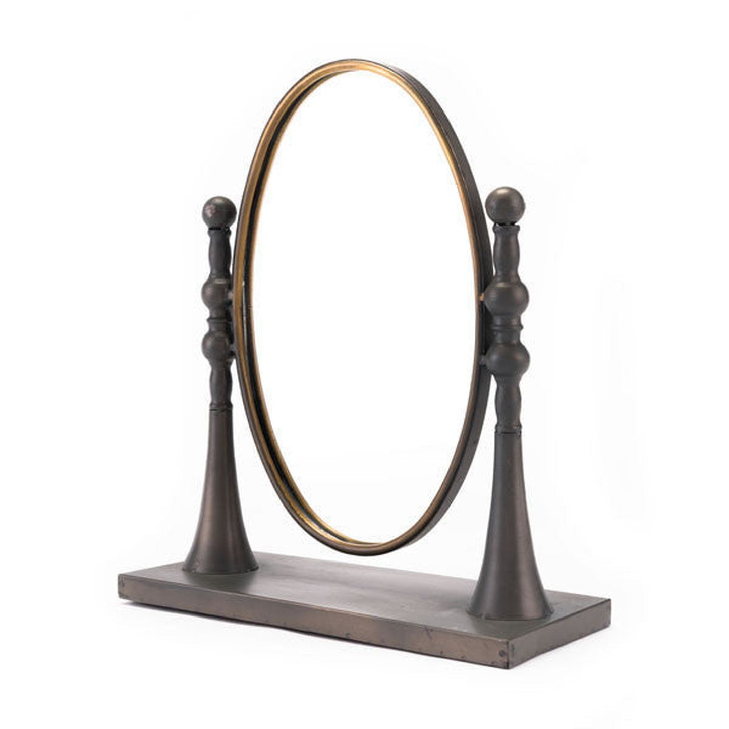 HomeRoots 15" x 6.3" x 17.7" Black And Gold Circle Mirror With Stand