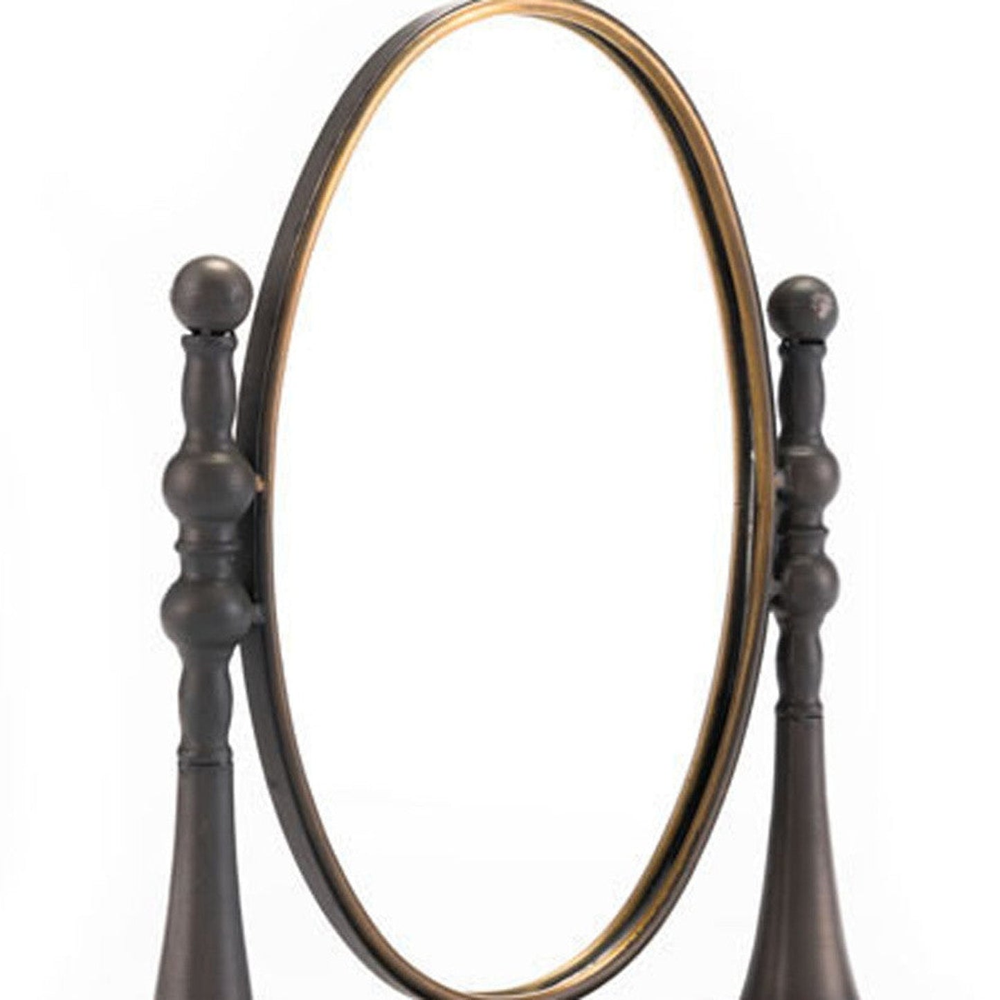 HomeRoots 15" x 6.3" x 17.7" Black And Gold Circle Mirror With Stand