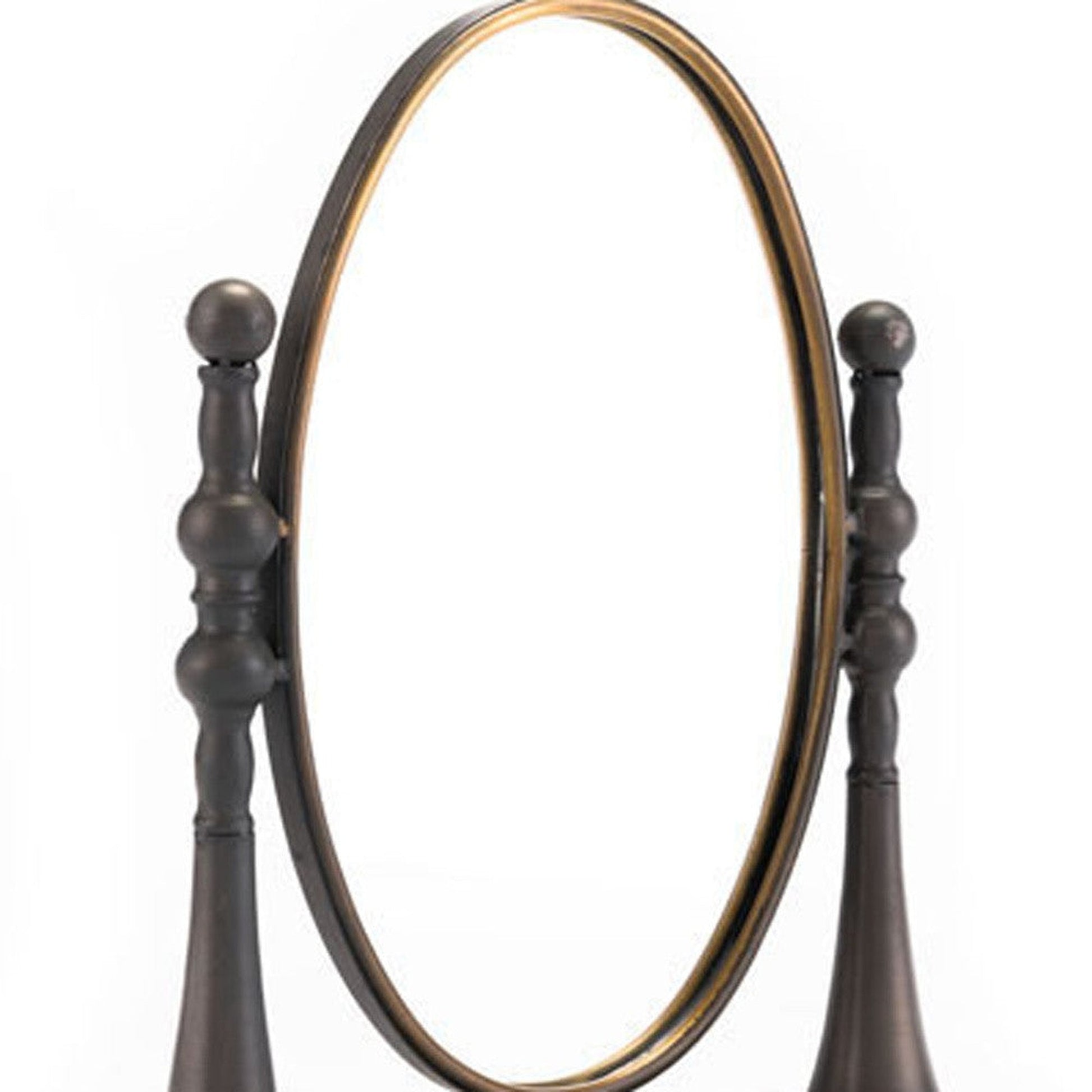 HomeRoots 15" x 6.3" x 17.7" Black And Gold Circle Mirror With Stand