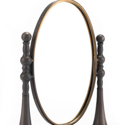 HomeRoots 15" x 6.3" x 17.7" Black And Gold Circle Mirror With Stand