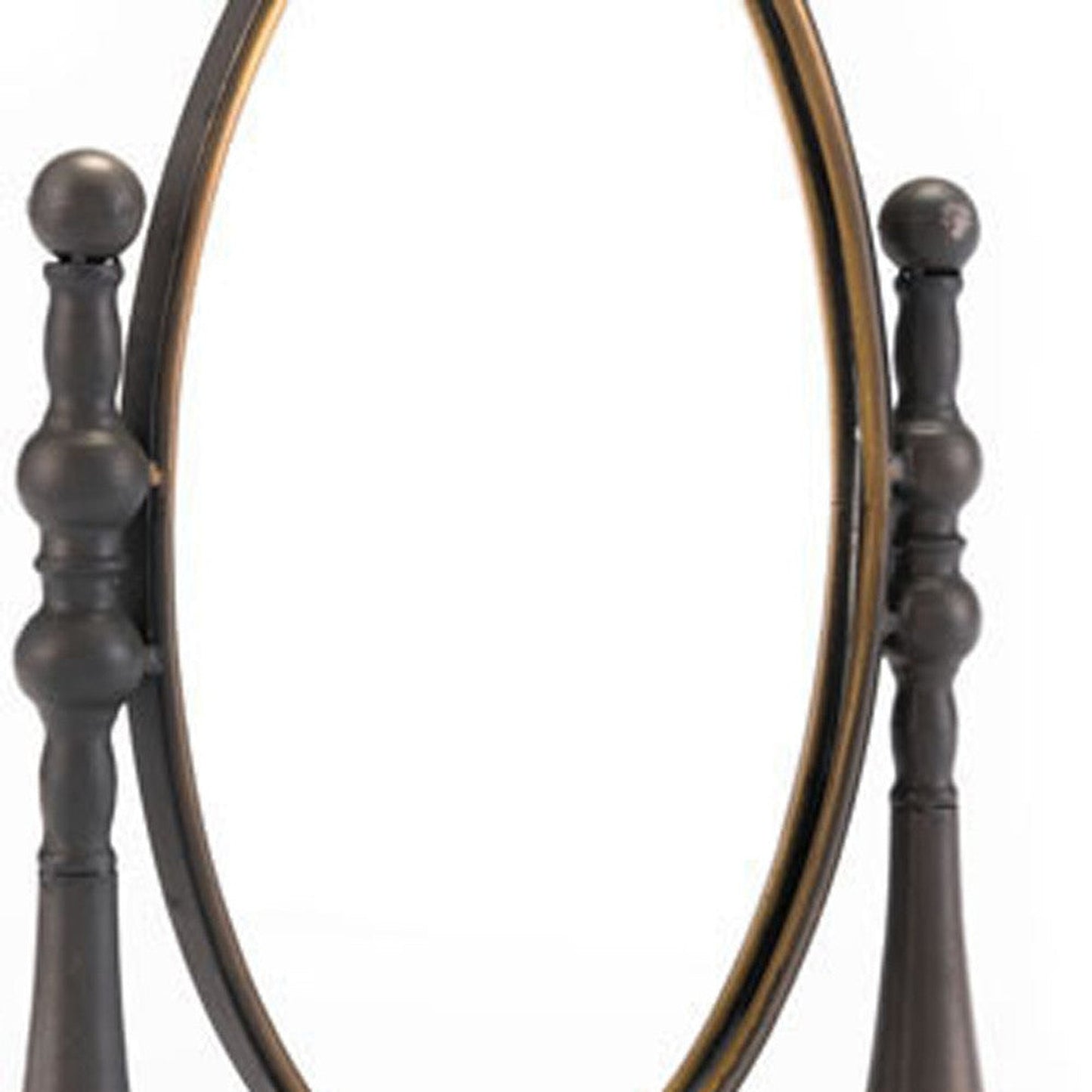 HomeRoots 15" x 6.3" x 17.7" Black And Gold Circle Mirror With Stand