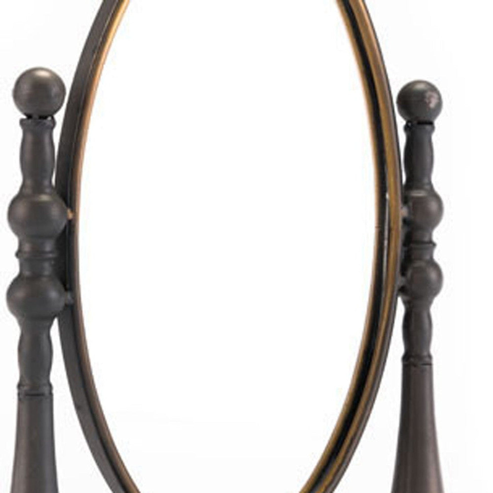 HomeRoots 15" x 6.3" x 17.7" Black And Gold Circle Mirror With Stand