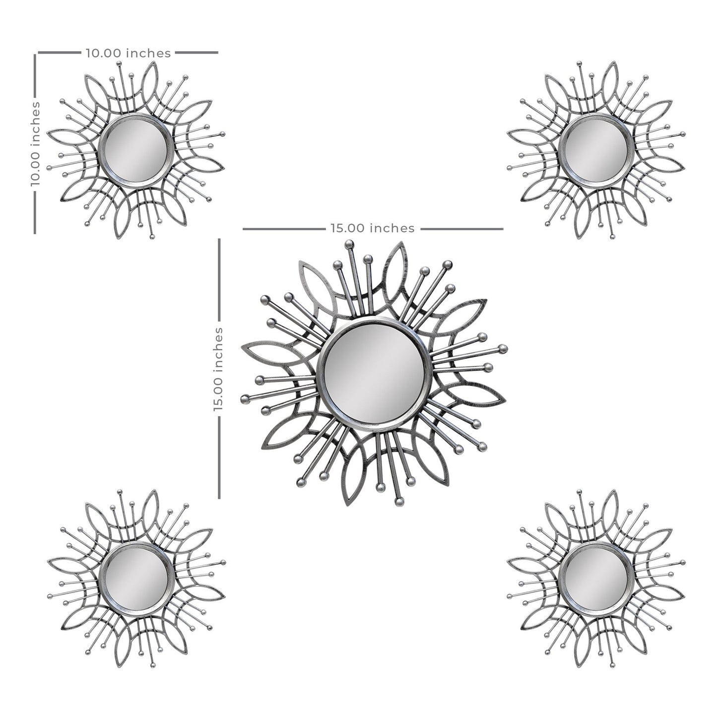 HomeRoots 15.5 Round Silver Burst Metal Framed Wall Mirror