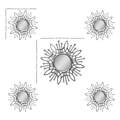 HomeRoots 15.5 Round Silver Burst Metal Framed Wall Mirror