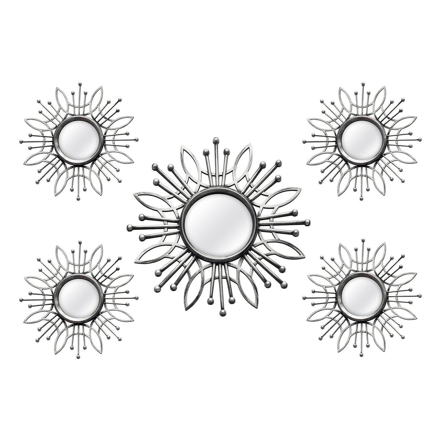 HomeRoots 15.5 Round Silver Burst Metal Framed Wall Mirror