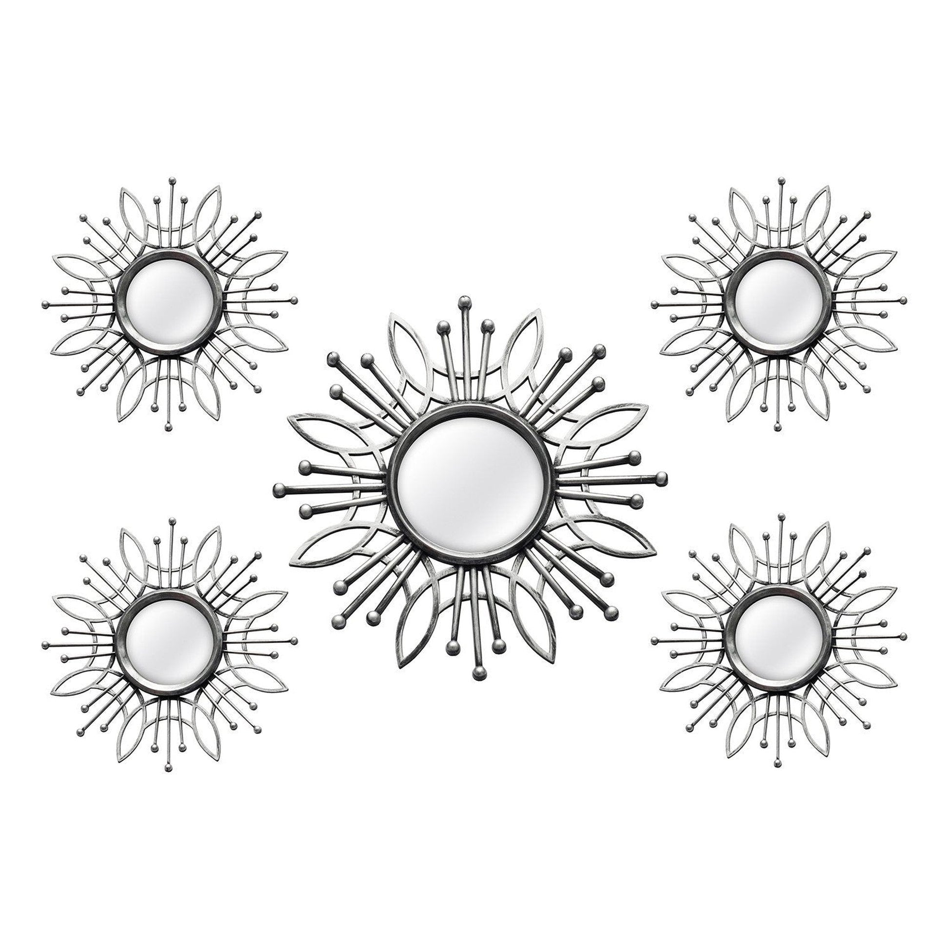 HomeRoots 15.5 Round Silver Burst Metal Framed Wall Mirror