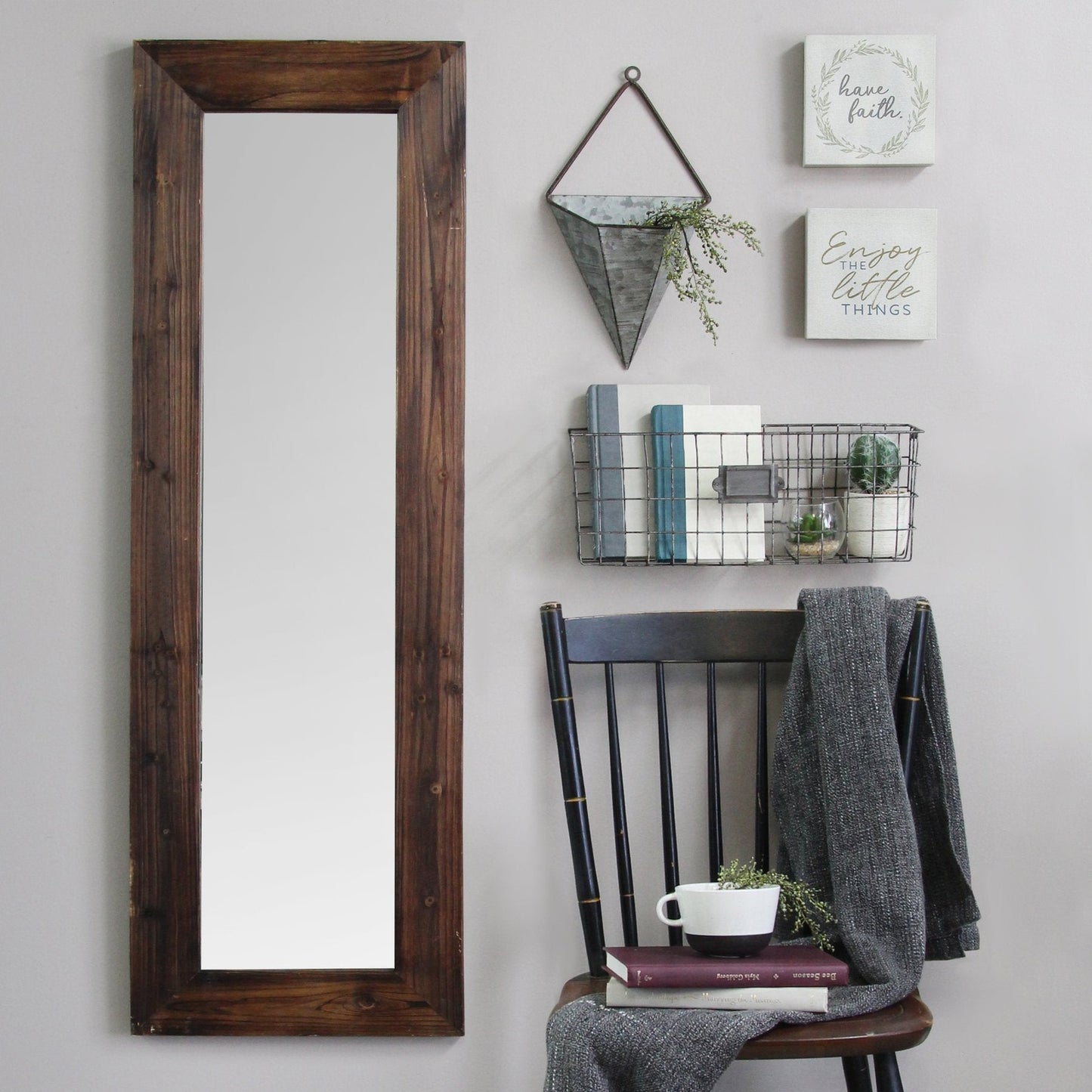 HomeRoots 15.94" x 1.26" x 48.03" Dark Natural Wood Long-Length Design Mirror