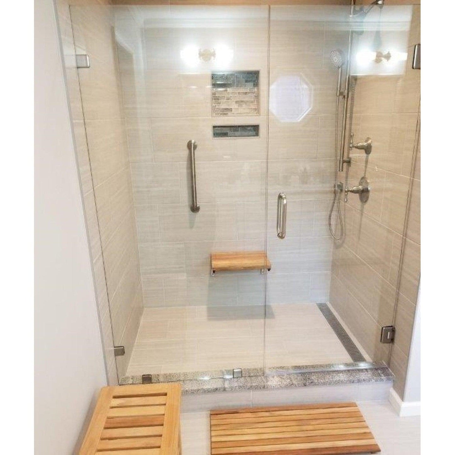 HomeRoots 17" Premium Wall Mount Teak Shower Bench