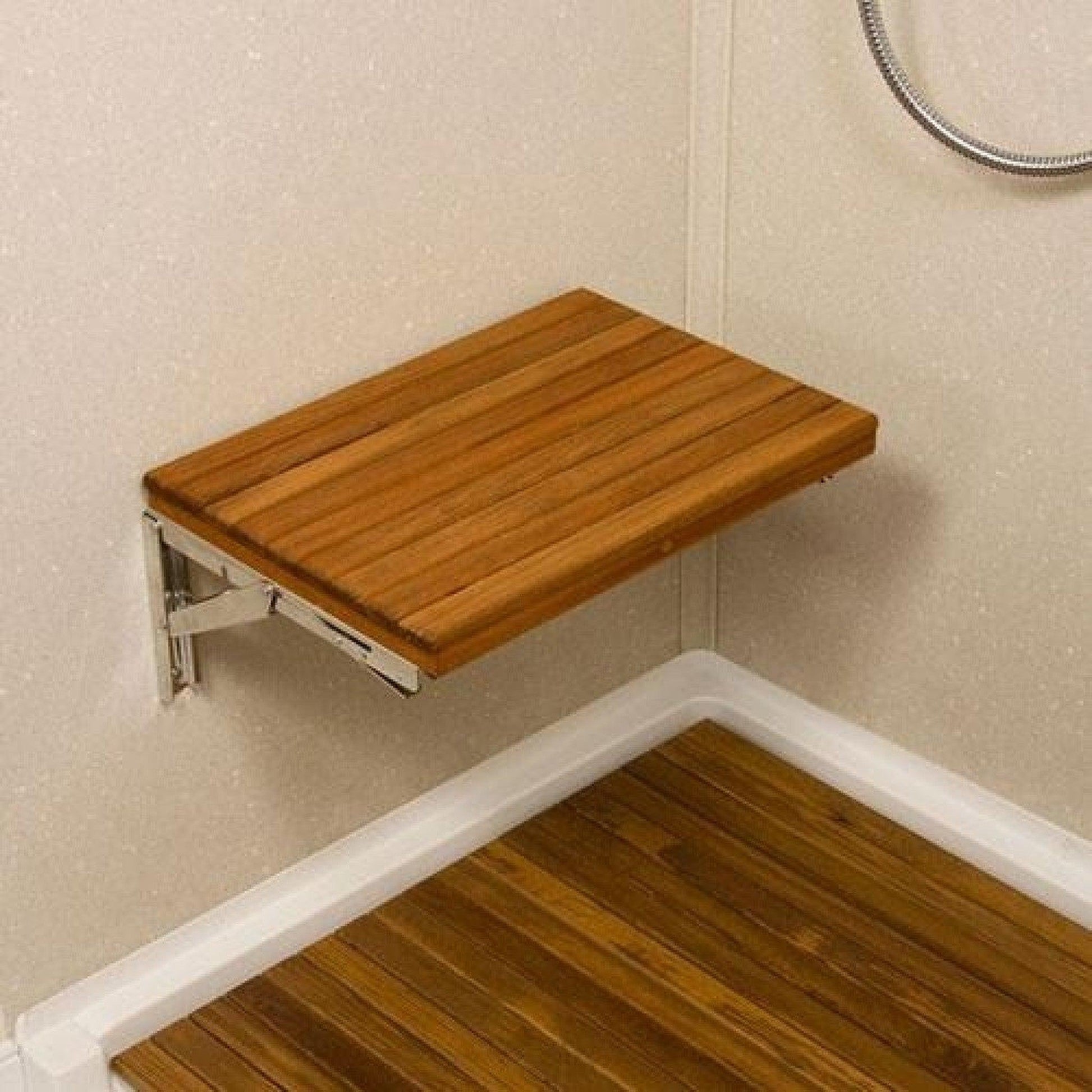 HomeRoots 17" Premium Wall Mount Teak Shower Bench