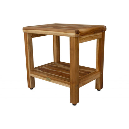 HomeRoots 18" Contemporary Teak Shower Stool or Bench with Shelf in Natural Finish