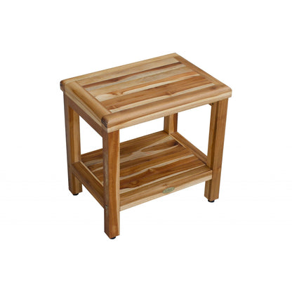 HomeRoots 18" Contemporary Teak Shower Stool or Bench with Shelf in Natural Finish