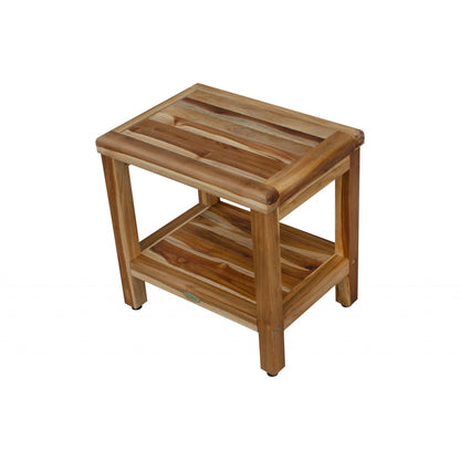 HomeRoots 18" Contemporary Teak Shower Stool or Bench with Shelf in Natural Finish