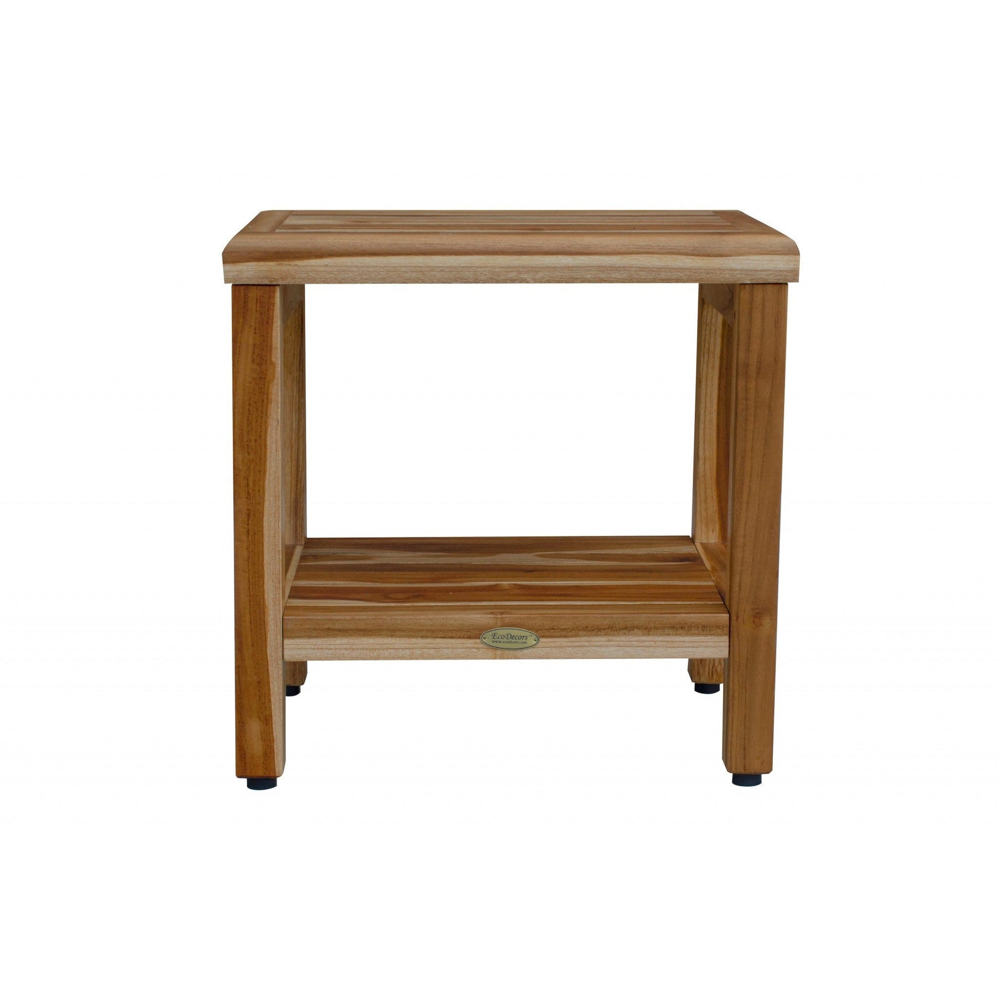HomeRoots 18" Contemporary Teak Shower Stool or Bench with Shelf in Natural Finish