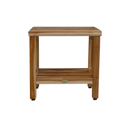 HomeRoots 18" Contemporary Teak Shower Stool or Bench with Shelf in Natural Finish