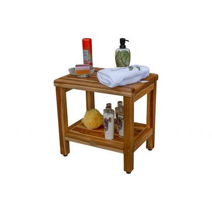 HomeRoots 18" Contemporary Teak Shower Stool or Bench with Shelf in Natural Finish