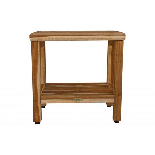 HomeRoots 18" Contemporary Teak Shower Stool or Bench with Shelf in Natural Finish