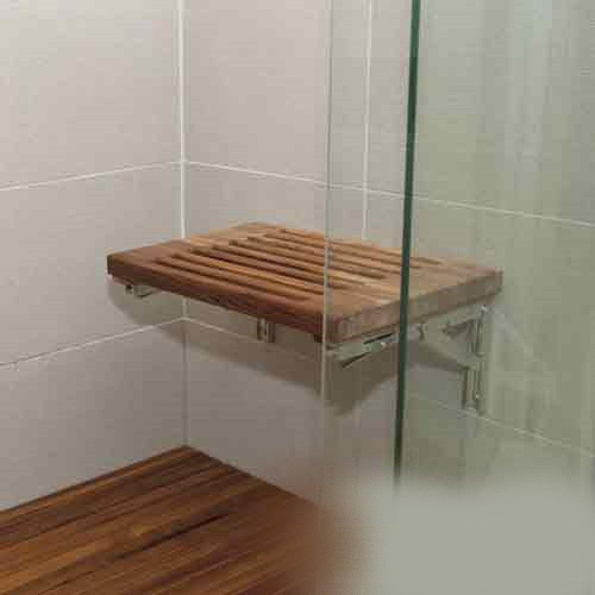 HomeRoots 18" Grand Resort Wall Mount Slat Teak Shower Bench