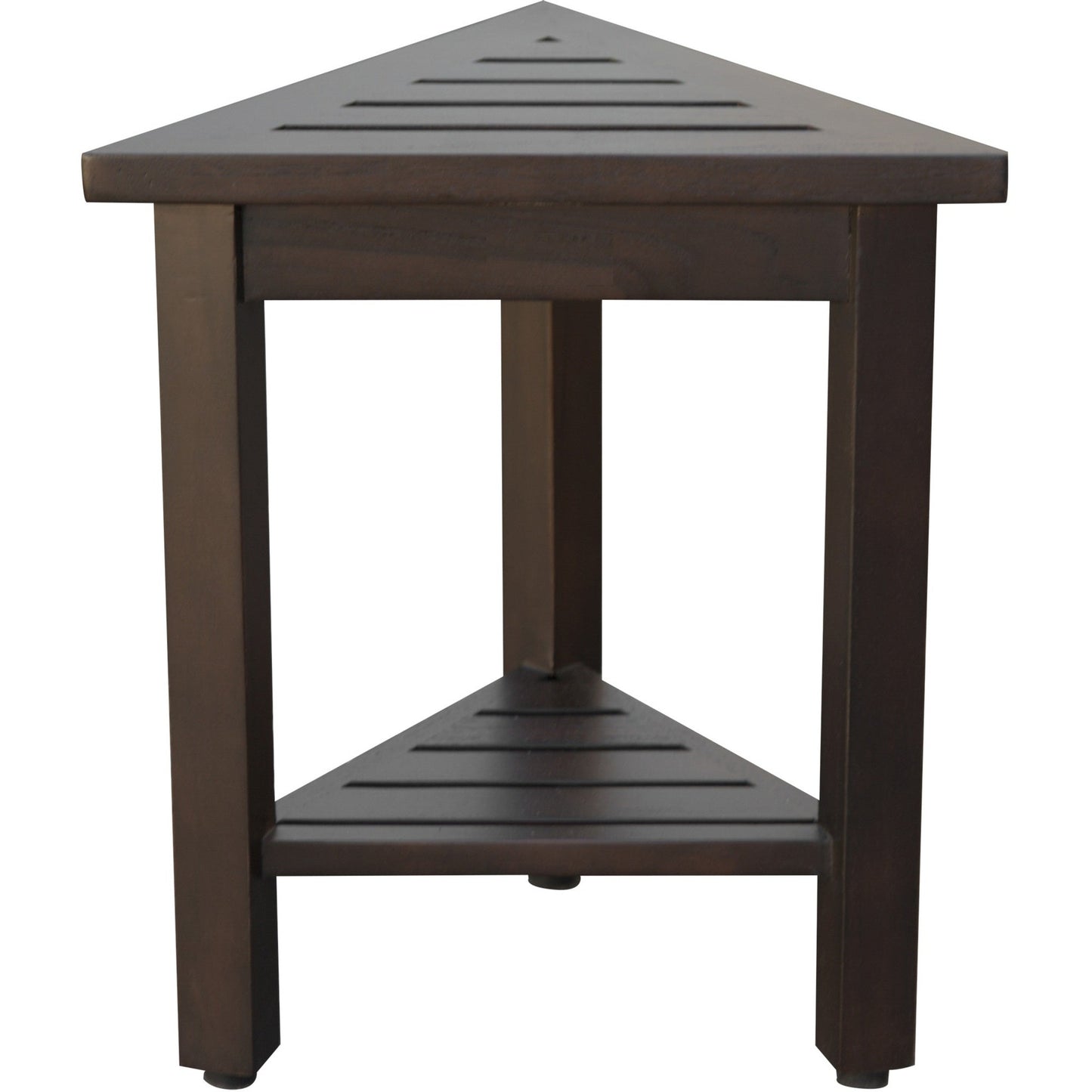 HomeRoots 18" Teak Corner Shower Stool or Bench with Shelf in Brown Finish