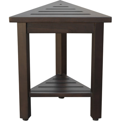HomeRoots 18" Teak Corner Shower Stool or Bench with Shelf in Brown Finish