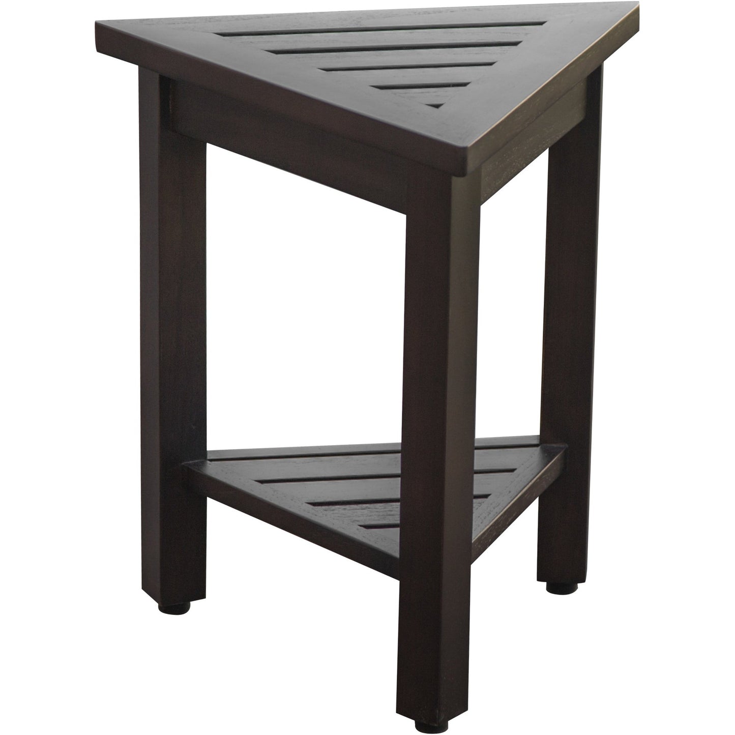 HomeRoots 18" Teak Corner Shower Stool or Bench with Shelf in Brown Finish