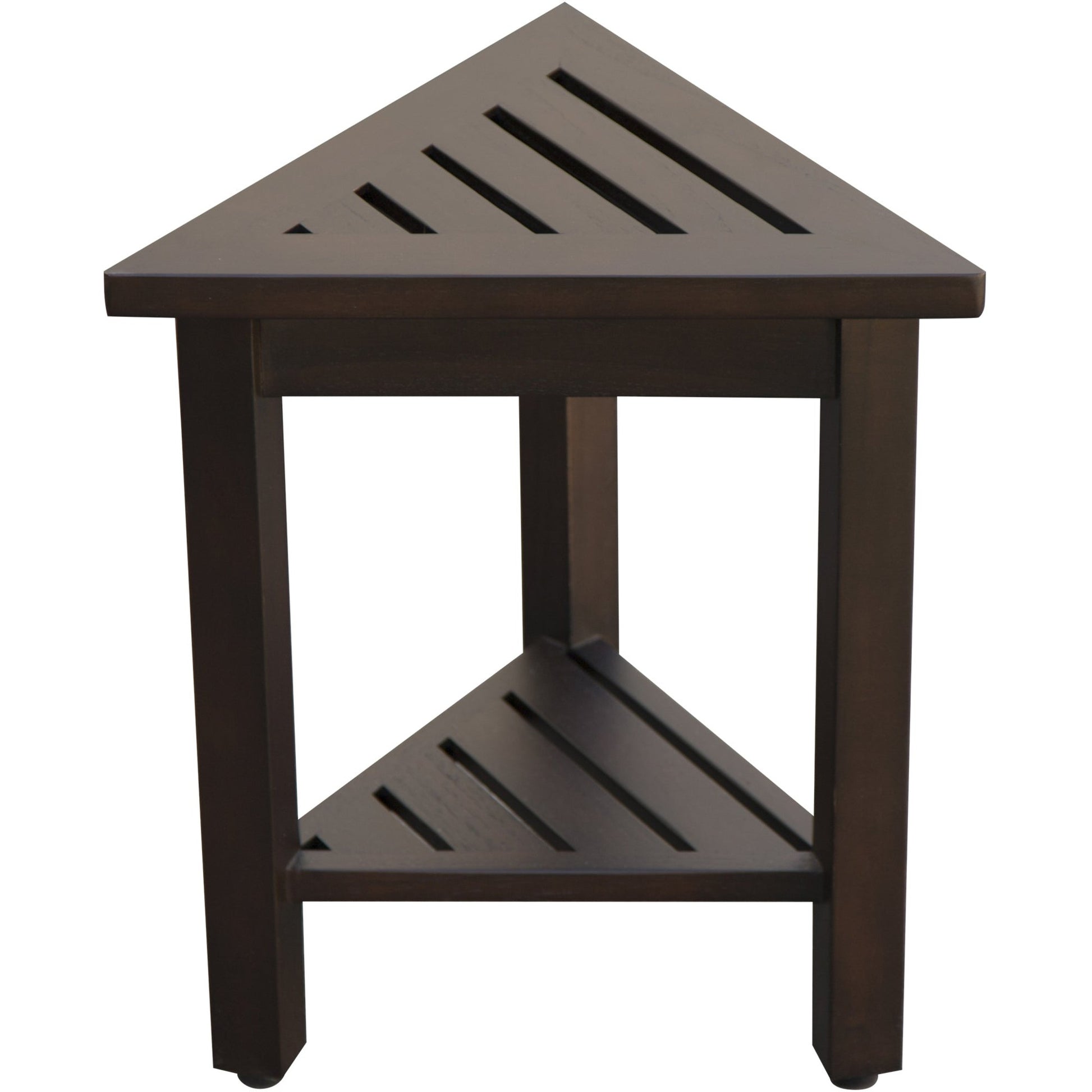 HomeRoots 18" Teak Corner Shower Stool or Bench with Shelf in Brown Finish