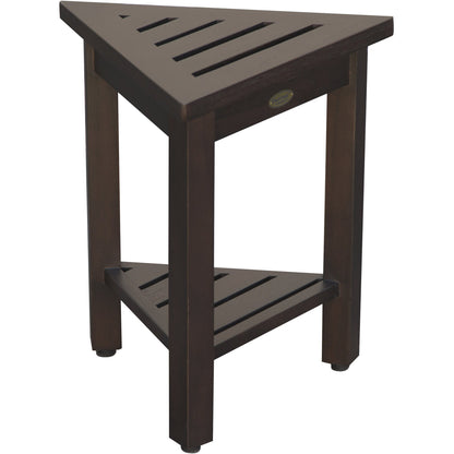 HomeRoots 18" Teak Corner Shower Stool or Bench with Shelf in Brown Finish