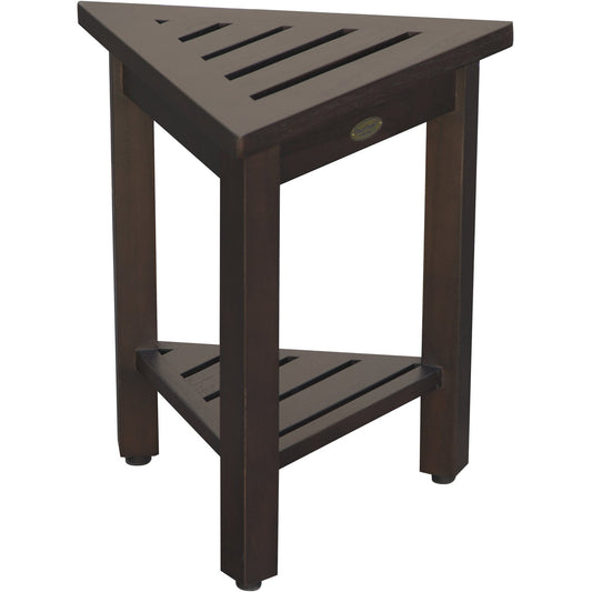 HomeRoots 18" Teak Corner Shower Stool or Bench with Shelf in Brown Finish
