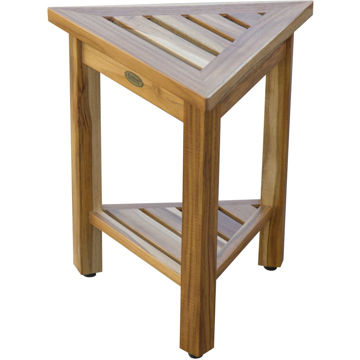 HomeRoots 18" Teak Corner Shower Stool or Bench with Shelf in Natural Finish