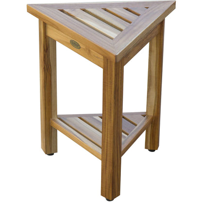 HomeRoots 18" Teak Corner Shower Stool or Bench with Shelf in Natural Finish