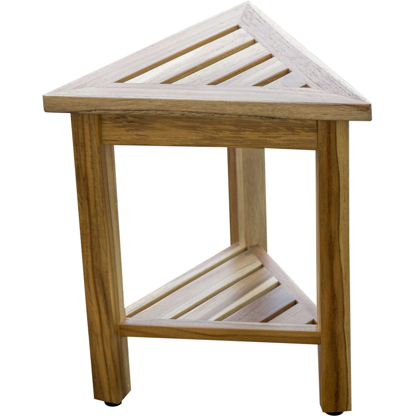HomeRoots 18" Teak Corner Shower Stool or Bench with Shelf in Natural Finish