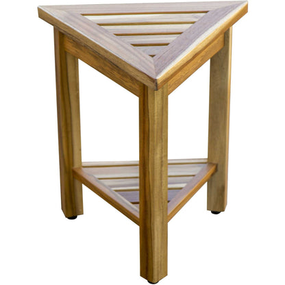 HomeRoots 18" Teak Corner Shower Stool or Bench with Shelf in Natural Finish