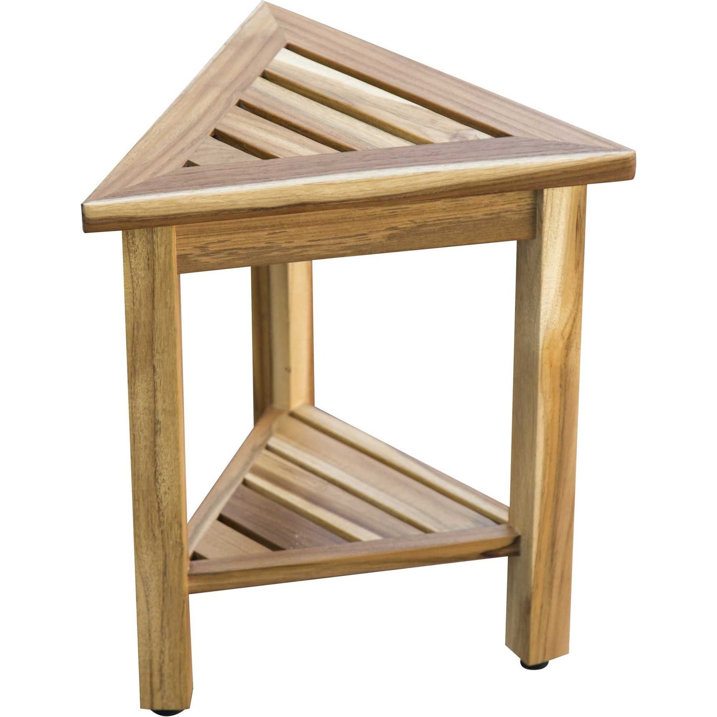 HomeRoots 18" Teak Corner Shower Stool or Bench with Shelf in Natural Finish