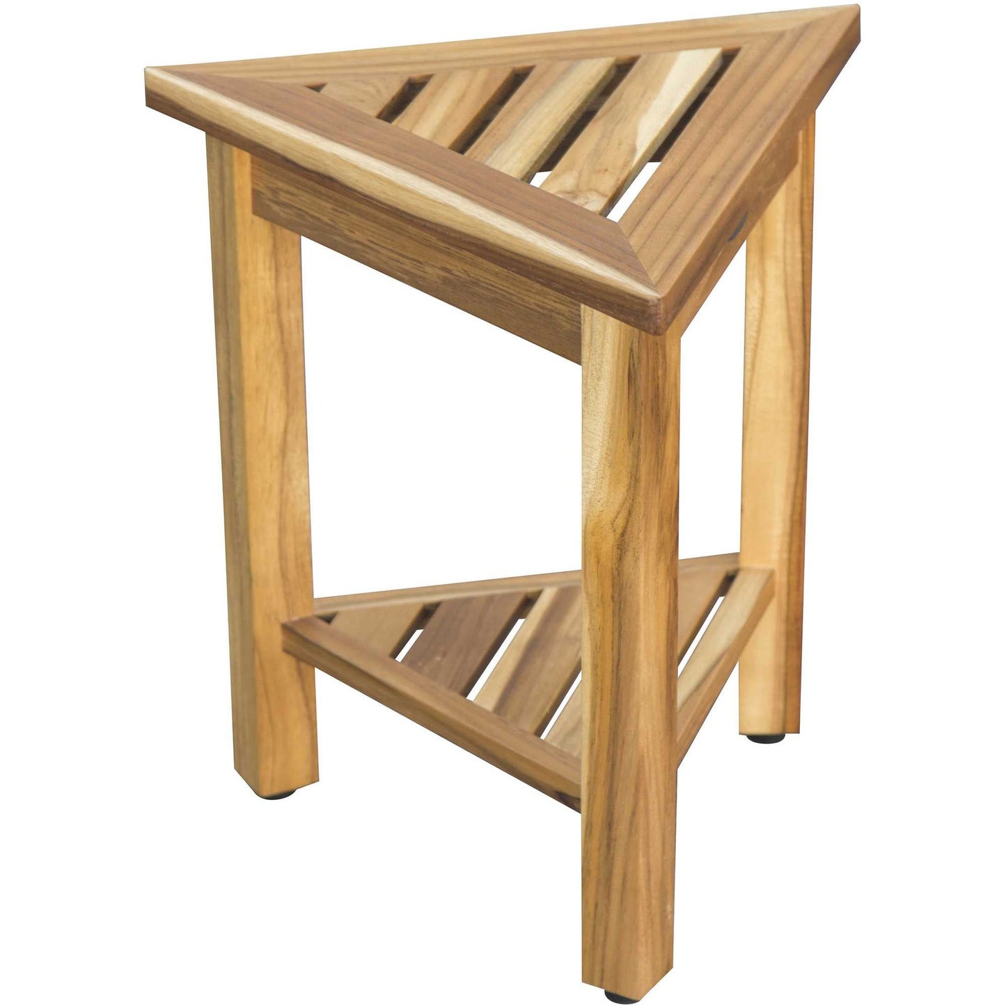 HomeRoots 18" Teak Corner Shower Stool or Bench with Shelf in Natural Finish