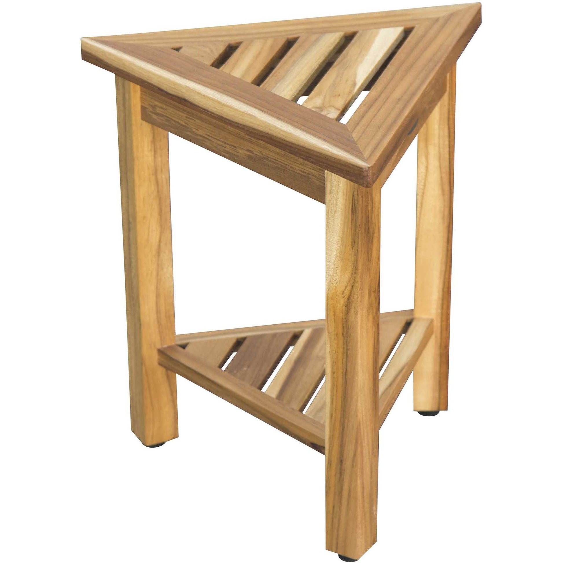HomeRoots 18" Teak Corner Shower Stool or Bench with Shelf in Natural Finish