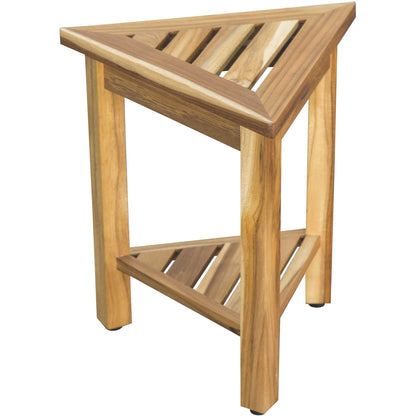 HomeRoots 18" Teak Corner Shower Stool or Bench with Shelf in Natural Finish