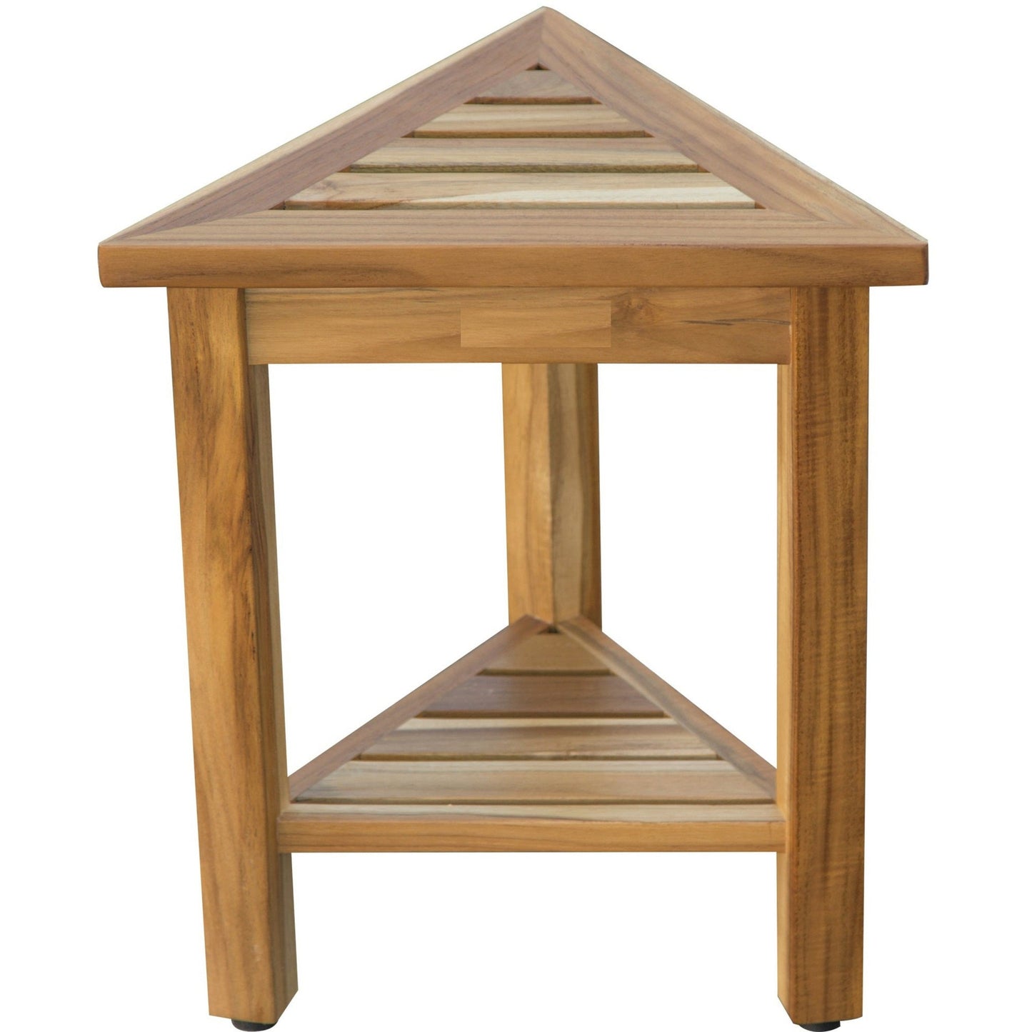HomeRoots 18" Teak Corner Shower Stool or Bench with Shelf in Natural Finish