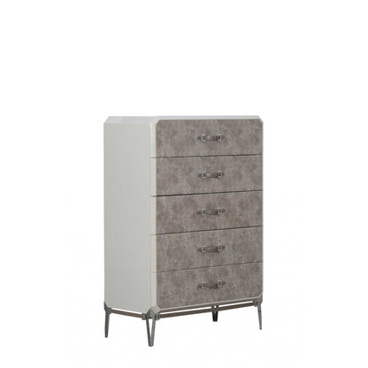 HomeRoots 18" x 35" x 52" PU Wood Upholstered (Front) Metal Leg Veneer (Melamine) Chest in Vintage Beige Finish