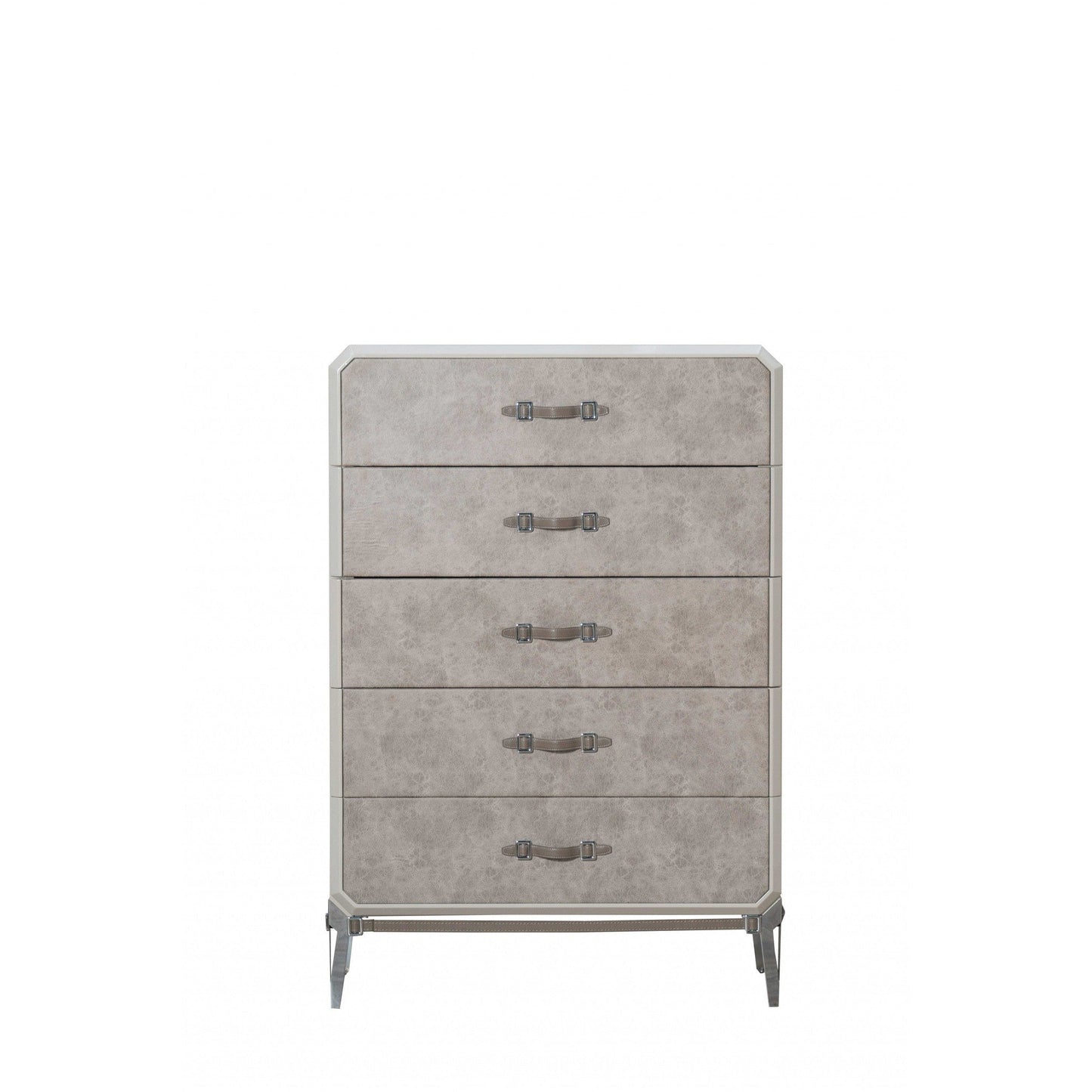 HomeRoots 18" x 35" x 52" PU Wood Upholstered (Front) Metal Leg Veneer (Melamine) Chest in Vintage Beige Finish