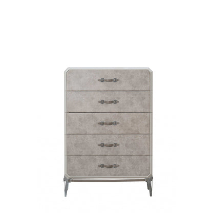 HomeRoots 18" x 35" x 52" PU Wood Upholstered (Front) Metal Leg Veneer (Melamine) Chest in Vintage Beige Finish