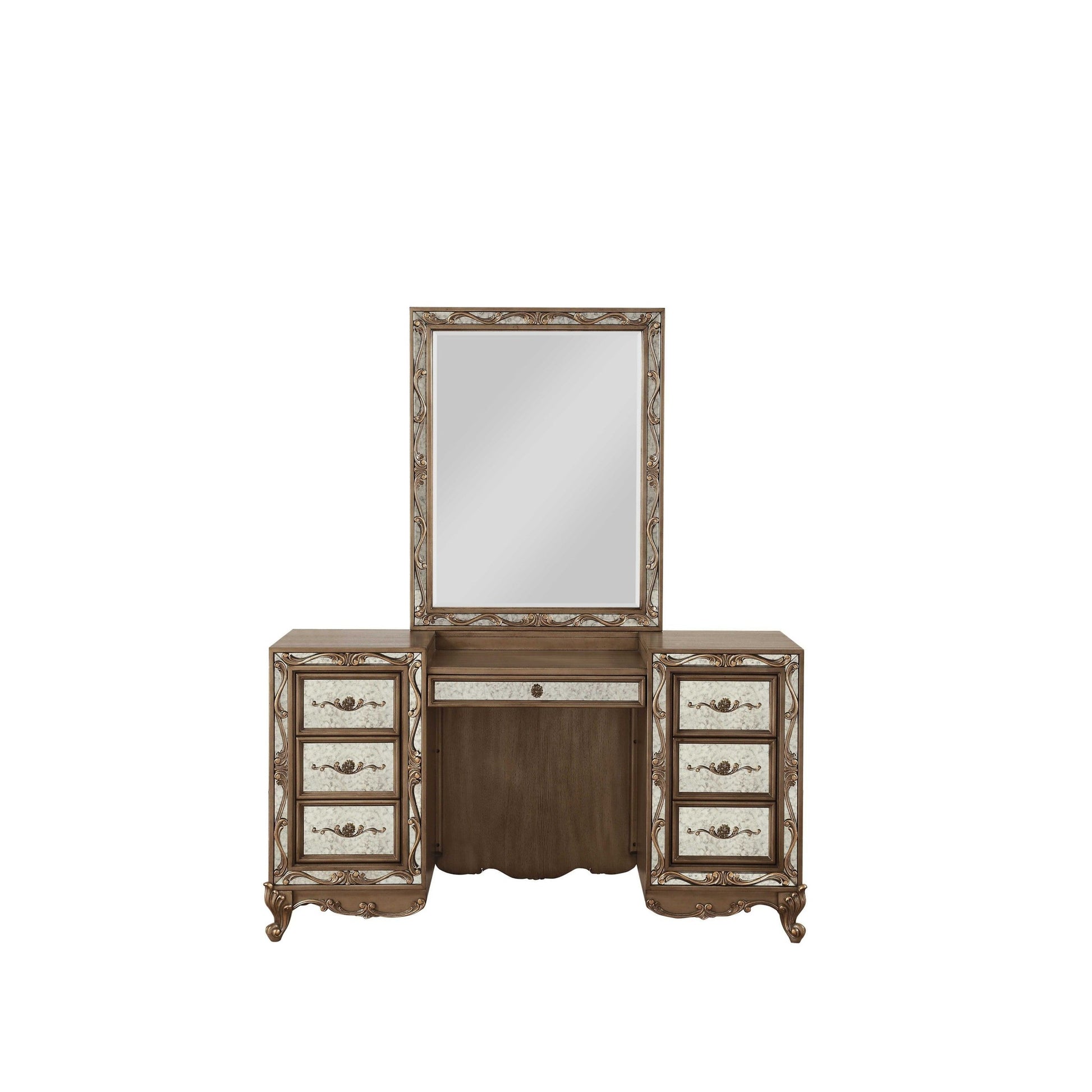 HomeRoots 18' x 58' x 32' Antique Gold Wood Mirror Vanity