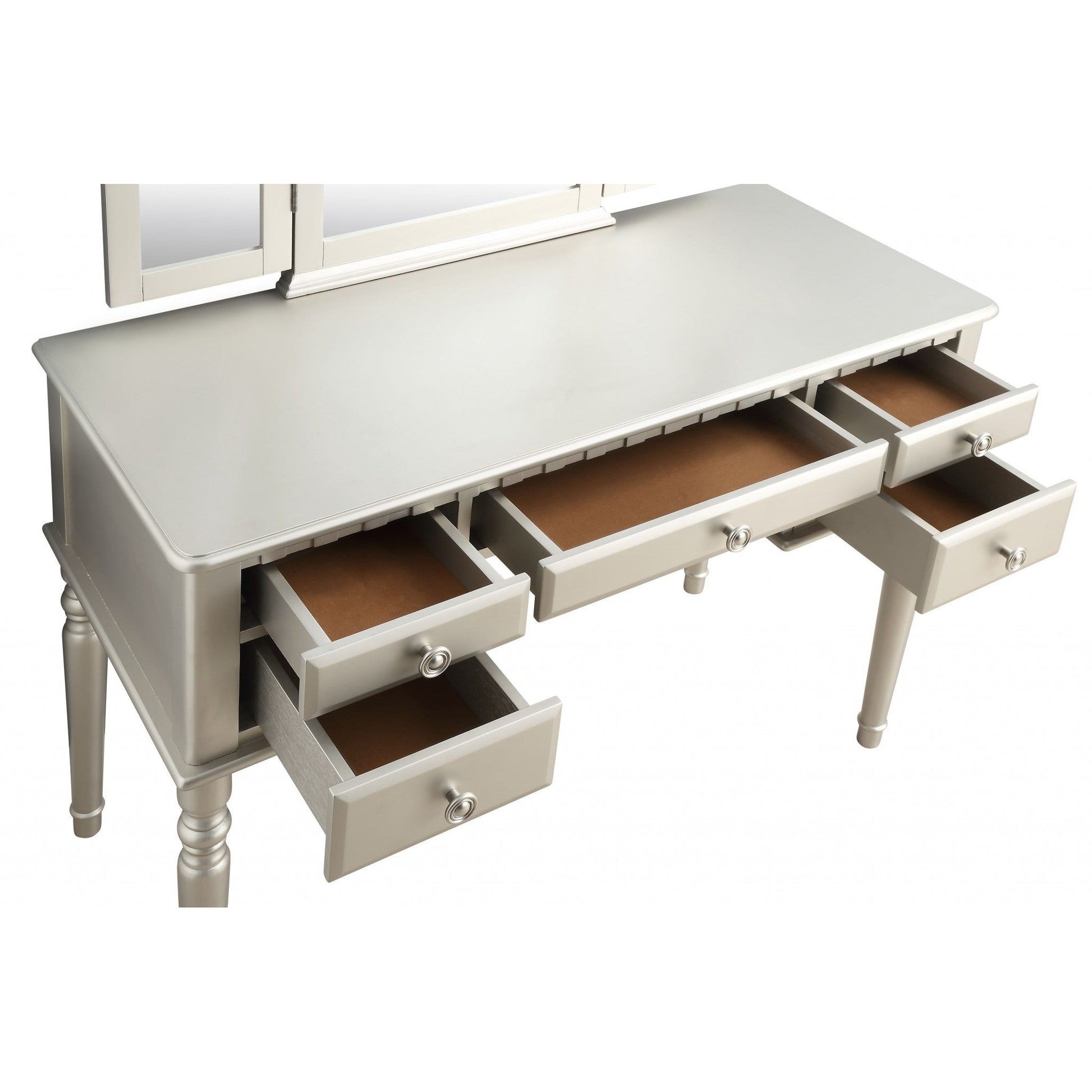 HomeRoots 19' x 43' x 54' PU Silver Wood Mirror Vanity Set