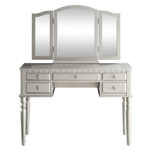 HomeRoots 19' x 43' x 54' PU Silver Wood Mirror Vanity Set