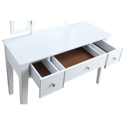 HomeRoots 19' x 43' x 54' Tan Fabric White Wood Mirror Vanity Set