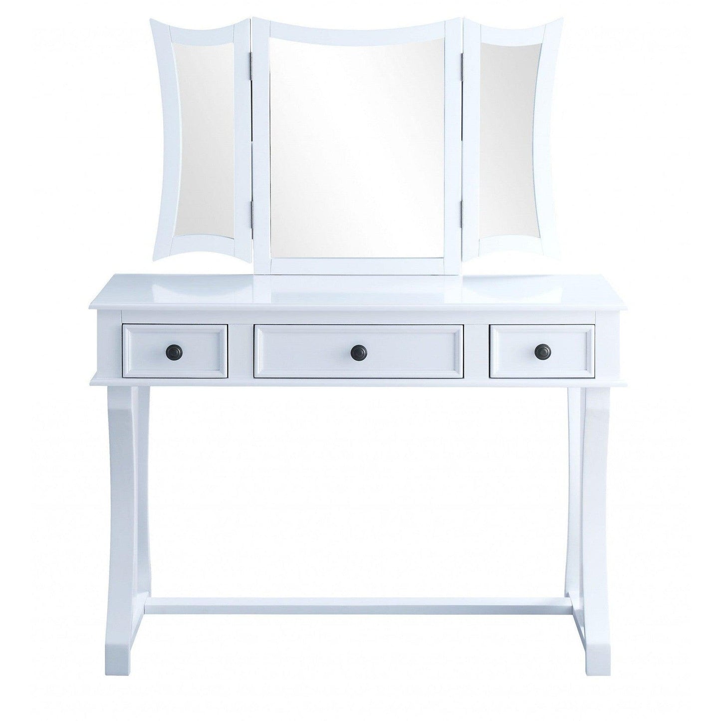 HomeRoots 19' x 43' x 54' Tan Fabric White Wood Mirror Vanity Set