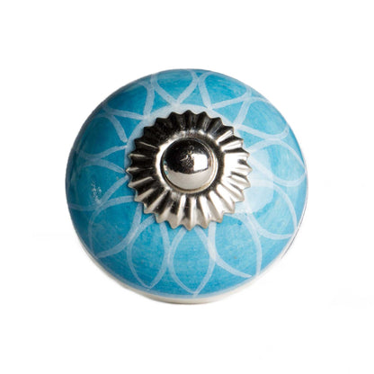 HomeRoots 1.5" x 1.5" x 1.5" Ceramic Metal Aqua and White Knobs 12-Pack