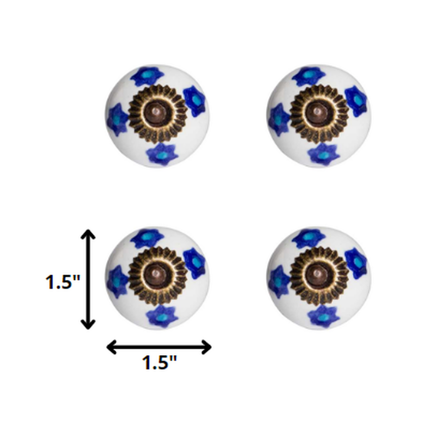 HomeRoots 1.5" x 1.5" x 1.5" White Blue and Turquoise Knobs 12-Pack