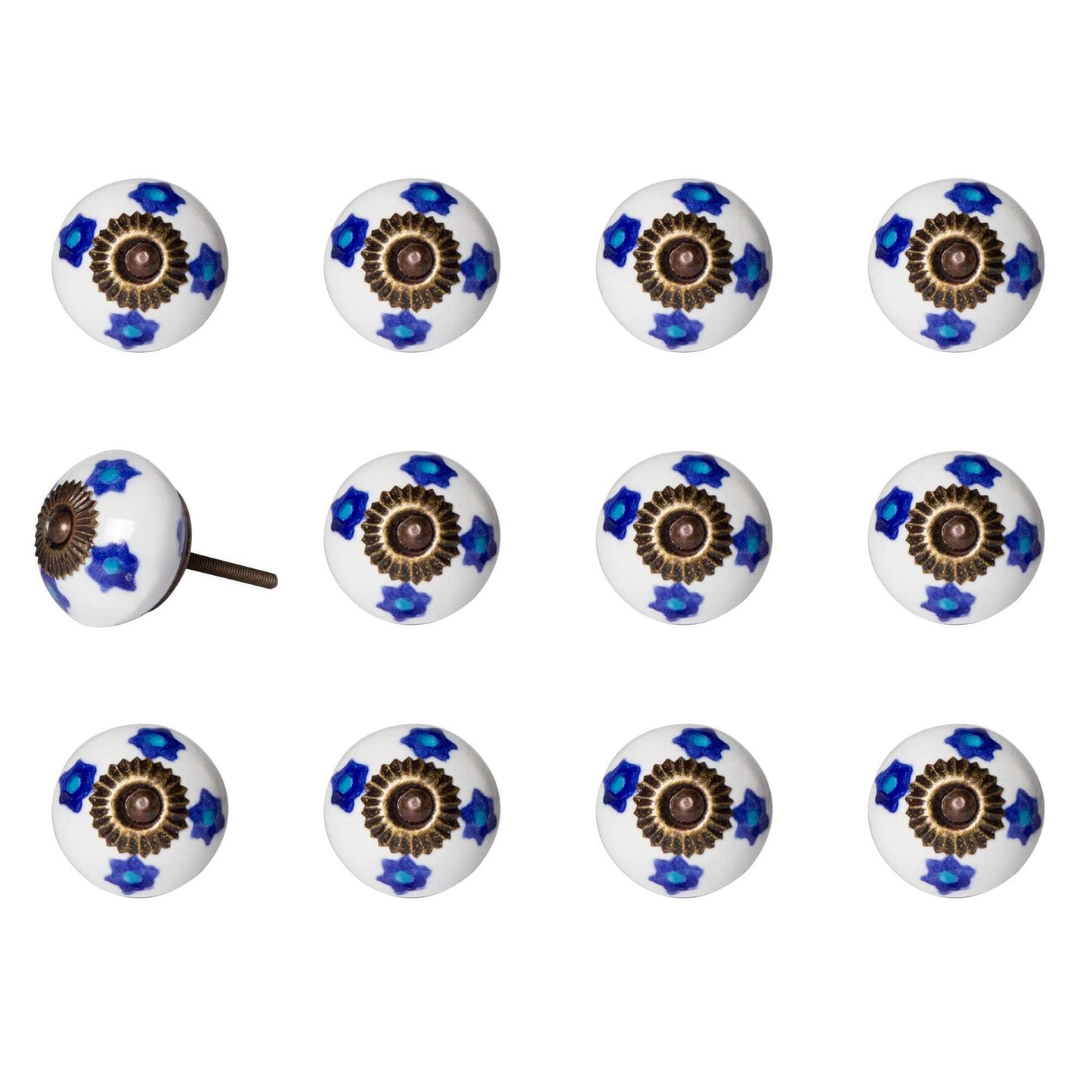 HomeRoots 1.5" x 1.5" x 1.5" White Blue and Turquoise Knobs 12-Pack