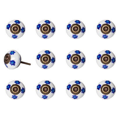 HomeRoots 1.5" x 1.5" x 1.5" White Blue and Turquoise Knobs 12-Pack